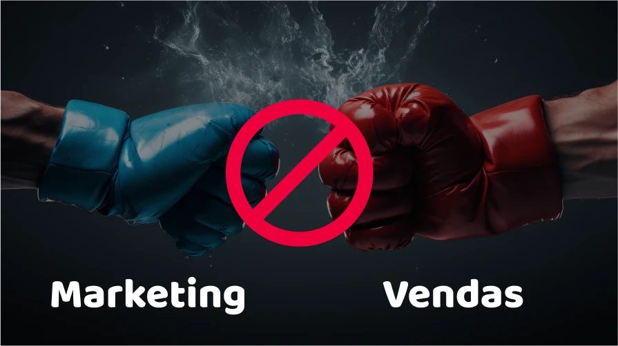 Imagem representando marketing e vendas como se fosse uma luta entre os setores