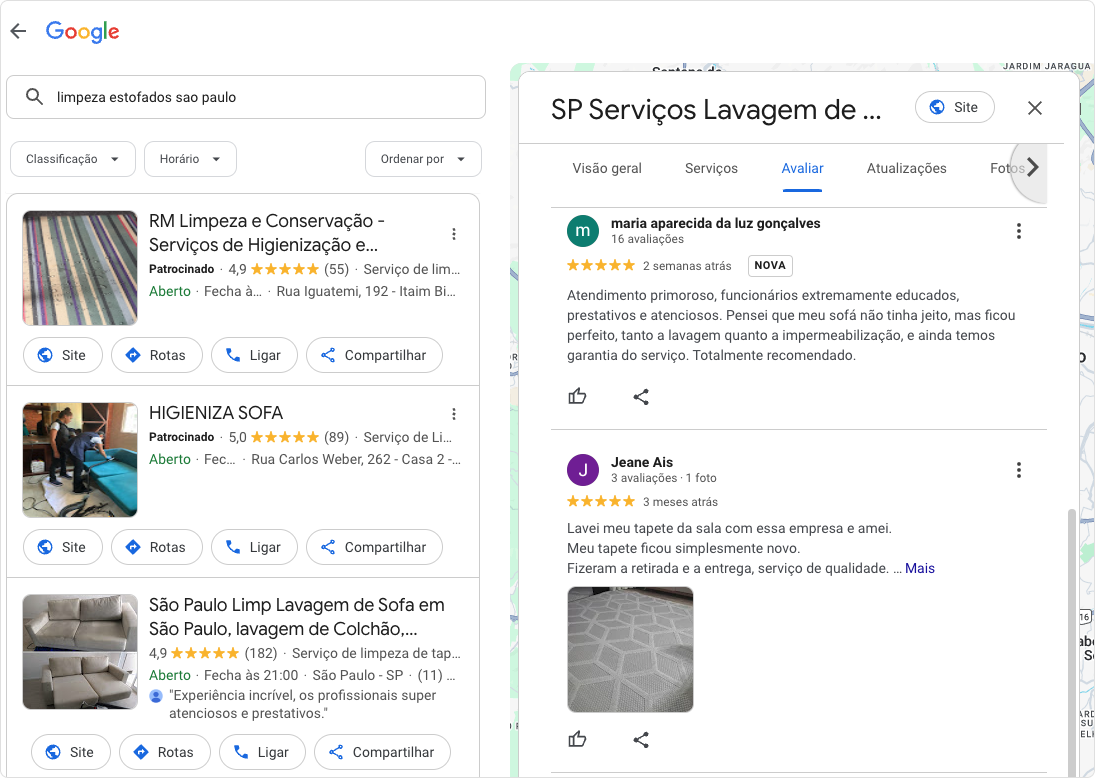 Depoimentos e avaliações de clientes de limpeza de estofados